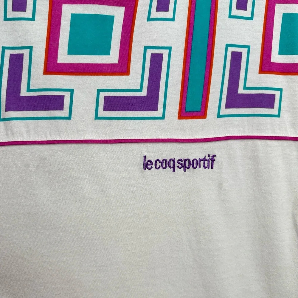 Vintage Le Coq Sportif Size Medium Geometric 80s T Shirt Top Tennis Athletic - Picture 11 of 11